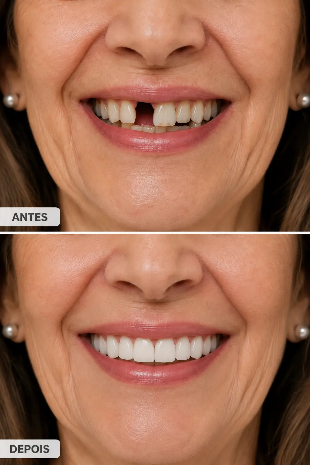 Resultado antes e depois de tratamento odontológico